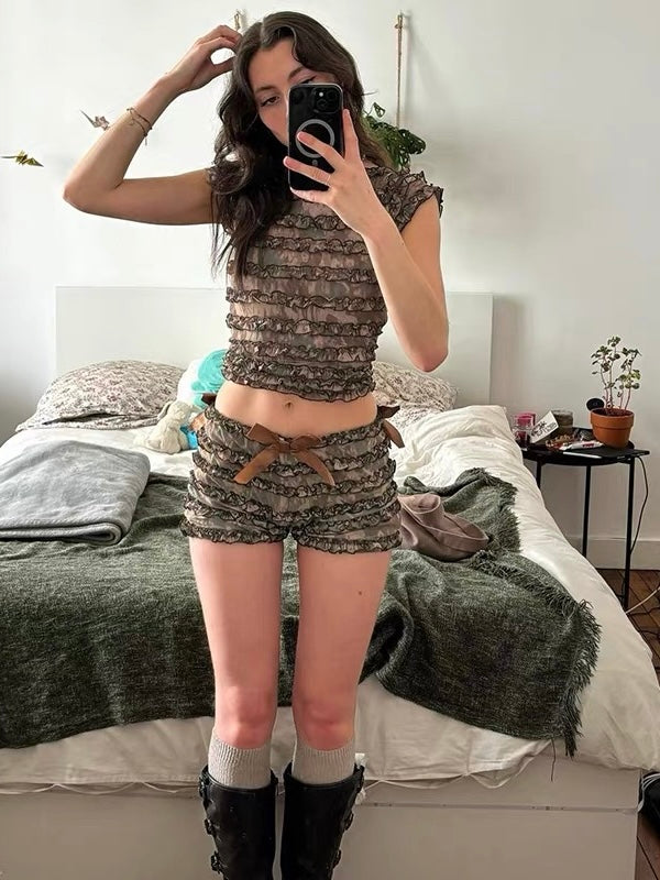 Tulum Safari Set – Zweiteiler mit Top und Shorts in Khaki-Grün