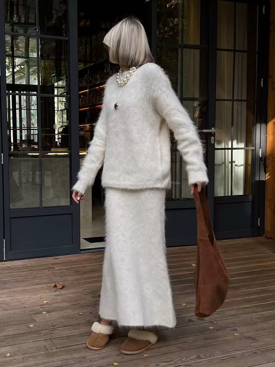 Toscana Ribbed Set – Zweiteiler mit Wickel-Optik und Midi-Rock