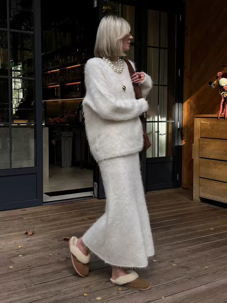 Toscana Ribbed Set – Zweiteiler mit Wickel-Optik und Midi-Rock