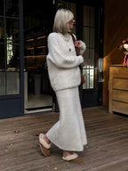 Toscana Ribbed Set – Zweiteiler mit Wickel-Optik und Midi-Rock