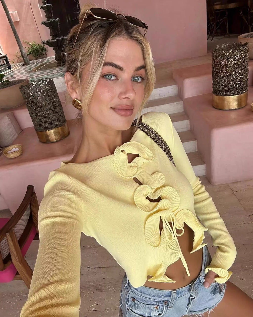 Marrakesch Print Top – Kurzes Top mit V-Ausschnitt und Boho-Muster