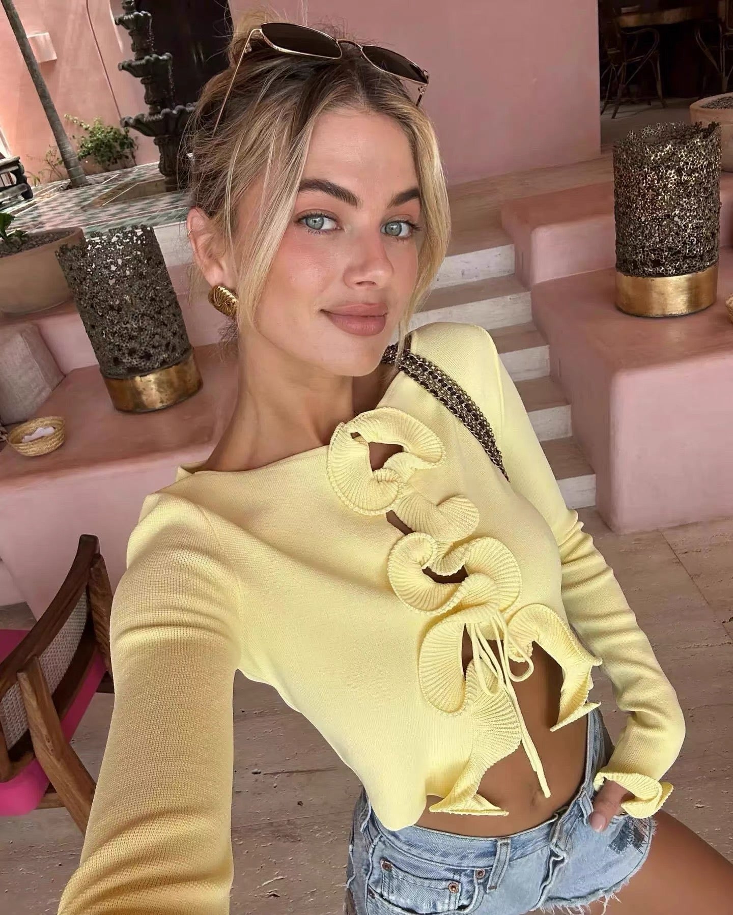 Marrakesch Print Top – Kurzes Top mit V-Ausschnitt und Boho-Muster