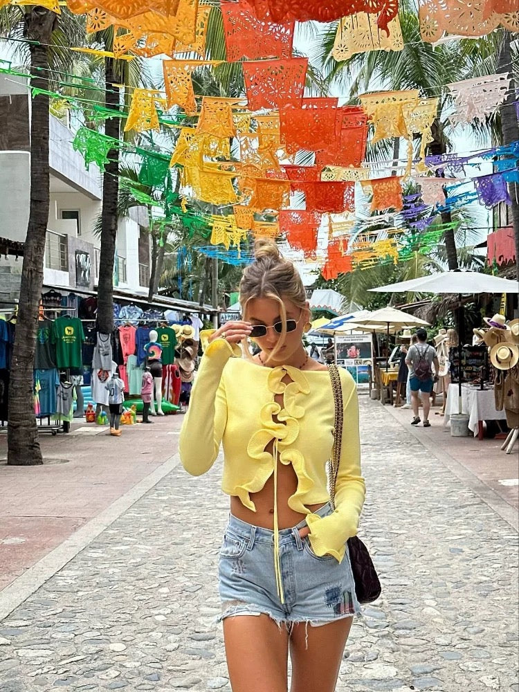 Marrakesch Print Top – Kurzes Top mit V-Ausschnitt und Boho-Muster