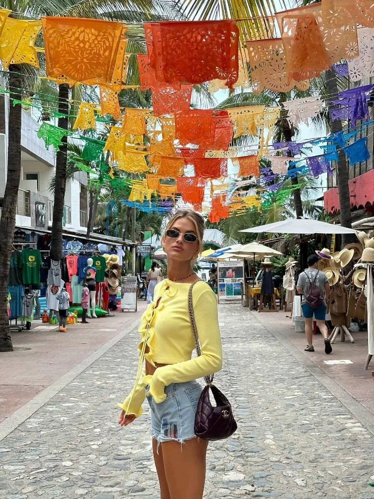 Marrakesch Print Top – Kurzes Top mit V-Ausschnitt und Boho-Muster