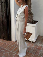 Riviera Pinstripe Set – Leinen-Look Zweiteiler mit Weste und Wide Leg Hose