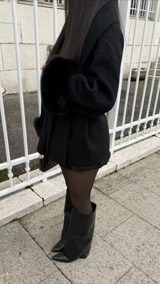 ROM FUR COAT - SCHWARZ MIT FELL ÄRMEL