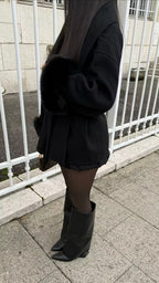 ROM FUR COAT - SCHWARZ MIT FELL ÄRMEL