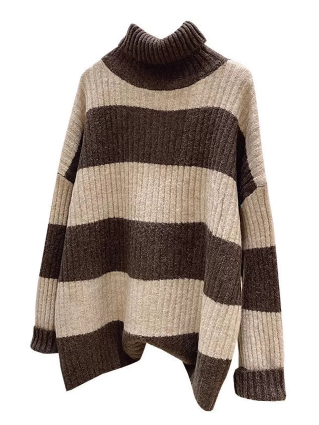 KLAME ROLLKRAGEN PULLOVER BRAUN BEIGE STREIFEN