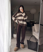 KLAME ROLLKRAGEN PULLOVER BRAUN BEIGE STREIFEN